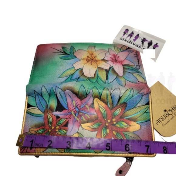 WOMENS anuschka leather hand painted "Luscious lilies" 537-LLY wallet purse - Picture 8 of 8